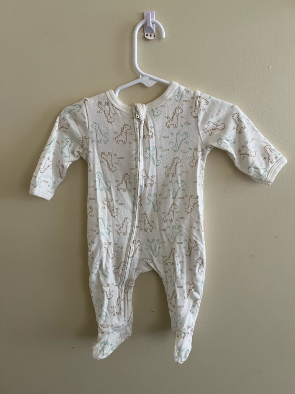 Cream Giraffe-Print Baby Footed One-Piece